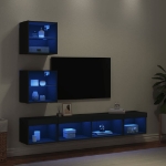 Mobili TV a Muro con LED 5pz Neri in Legno Multistrato