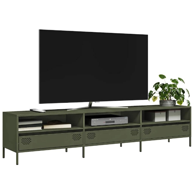 Mobile TV Verde Oliva 202x39x43,5 cm Acciaio Laminato a Freddo