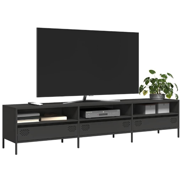 Mobile TV Nero 202x39x43,5 cm in Acciaio Laminato a Freddo