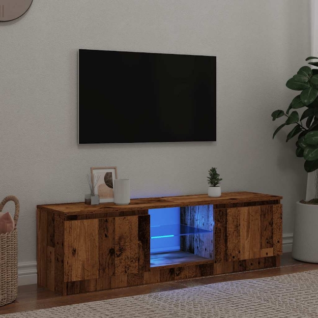 Mobile Porta TV con LED Legno Antico 140x40x35,5 cm Multistrato