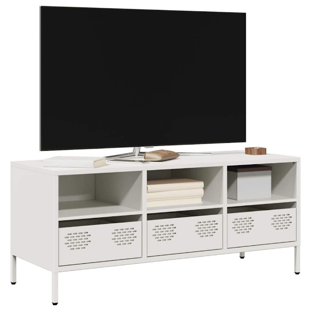 Mobile TV Bianco 101,5x39x43,5 cm in Acciaio Laminato a Freddo