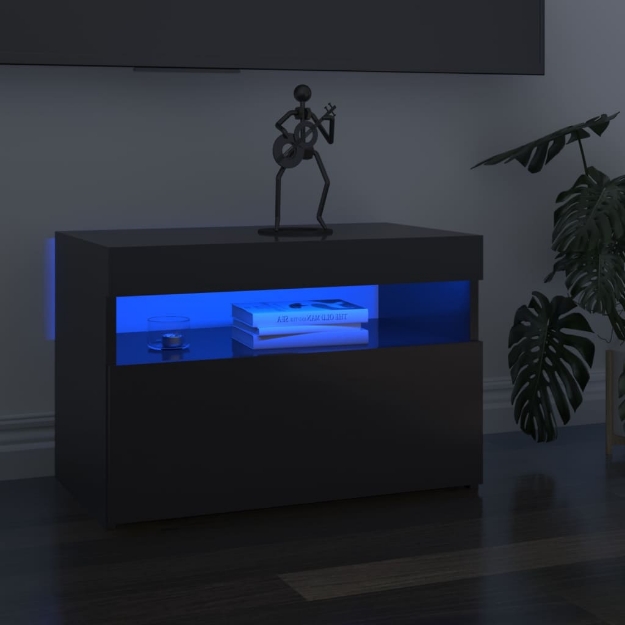 Mobili Porta TV con Luci LED 2 pz Grigio Lucido 60x35x40 cm