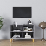 Mobile TV con Gambe Legno Massello Grigio Cemento 69,5x30x50 cm