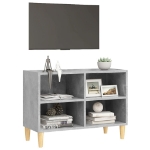 Mobile TV con Gambe Legno Massello Grigio Cemento 69,5x30x50 cm