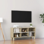 Mobile TV Gambe Legno Massello Bianco Rovere Sonoma 103,5x30x50