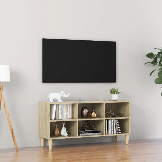 Mobile TV Gambe in Legno Massello Rovere Sonoma 103,5x30x50cm