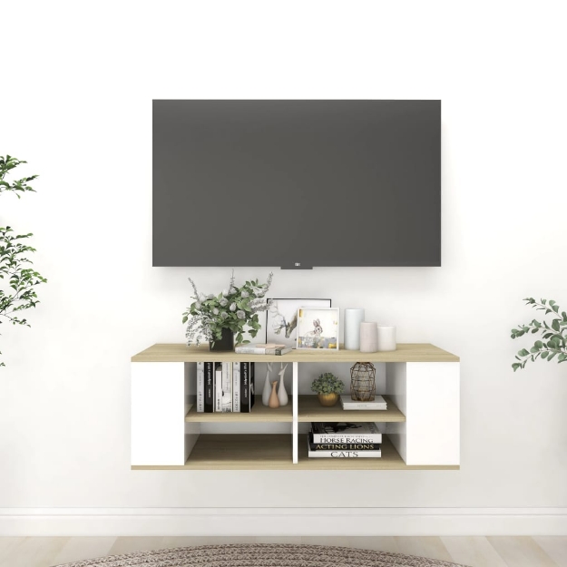 Mobile TV Parete Bianco Rovere Sonoma 102x35x35 cm Multistrato