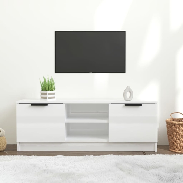 Mobile Porta TV Bianco Lucido 102x35x36,5 cm Legno Multistrato