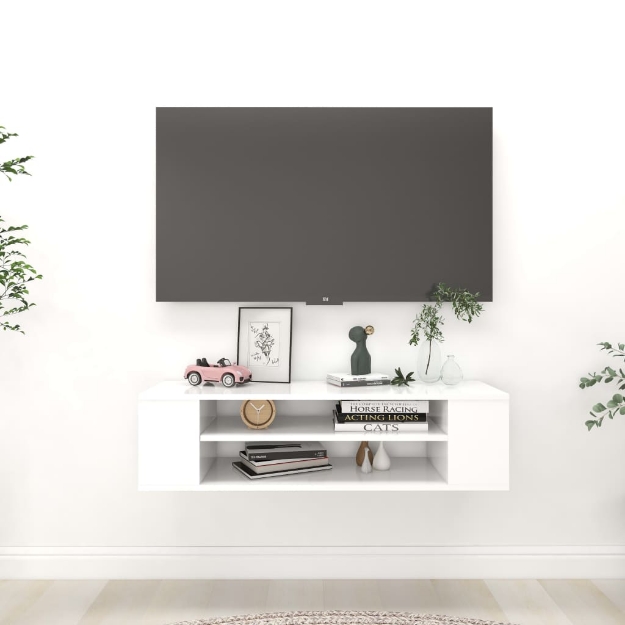 Mobile Porta TV Sospeso Bianco 100x30x26,5 cm Legno Multistrato