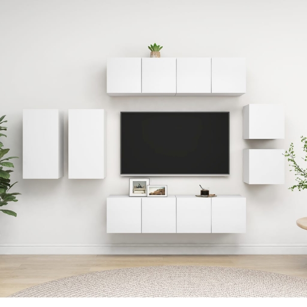 Set Mobili Porta TV 8 pz Bianco in Legno Multistrato