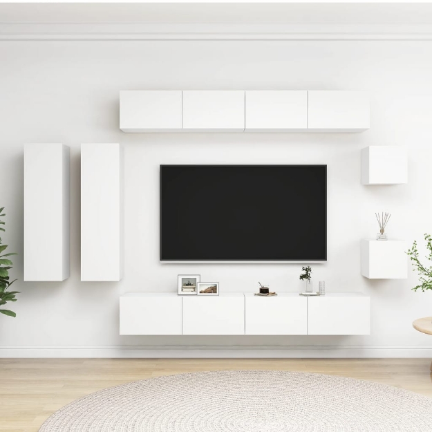 Set Mobili Porta TV 8 pz Bianco in Legno Multistrato