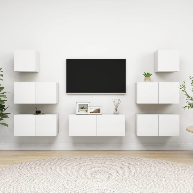 Set Mobili Porta TV 7 pz Bianco in Legno Multistrato