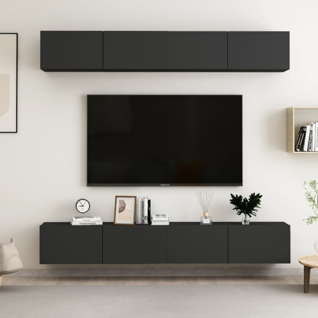 Mobili Porta TV 4 pz Neri 100x30x30 cm in Legno Multistrato