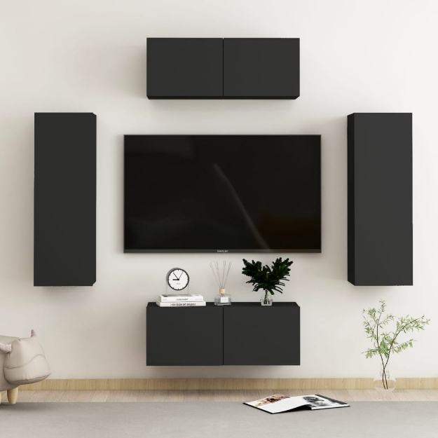 Set di Mobili Porta TV 4 pz Nero in Legno Multistrato