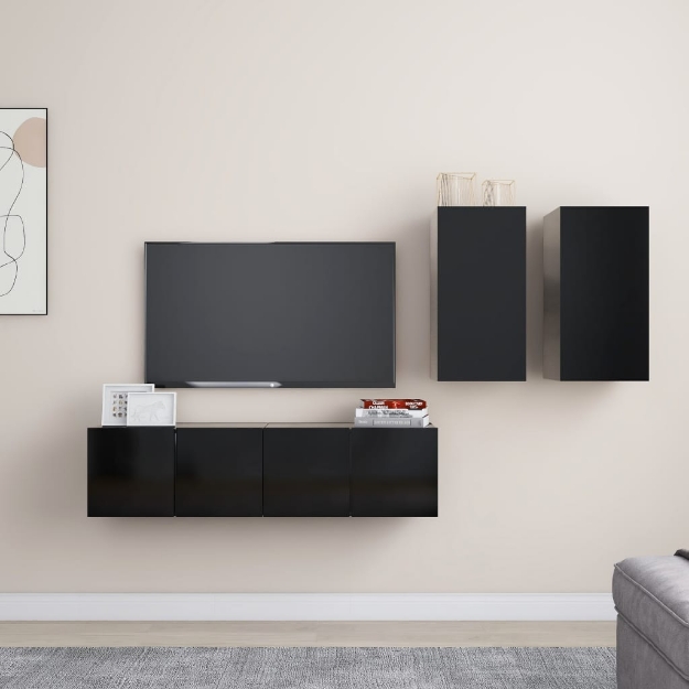 Set di Mobili Porta TV 4 pz Nero in Legno Multistrato