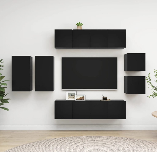 Set di Mobili Porta TV 8 pz Nero in Legno Multistrato