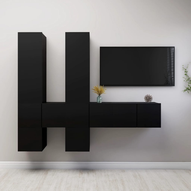 Set di Mobili Porta TV 7 pz Nero in Legno Multistrato