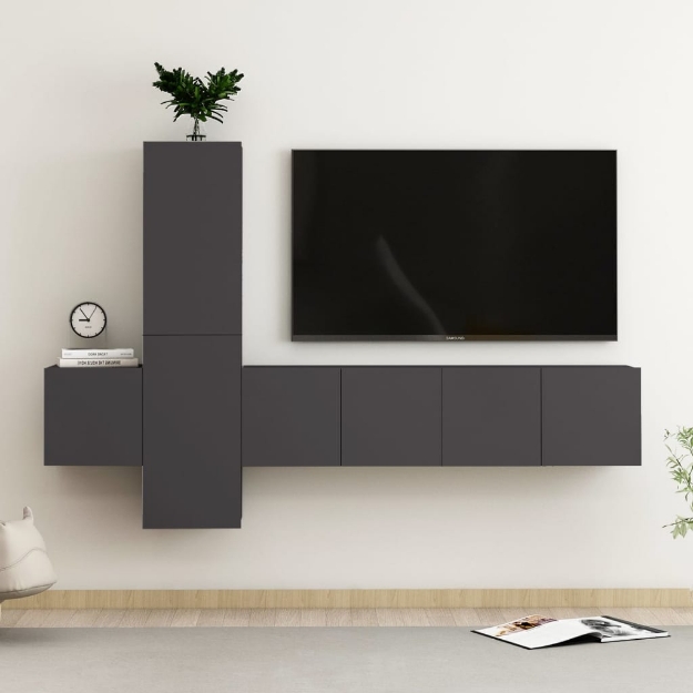 Set Mobili Porta TV 5 pz Grigio in Legno Multistrato