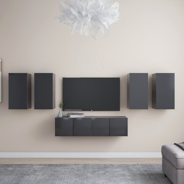 Set Mobili Porta TV 6 pz Grigio in Legno Multistrato