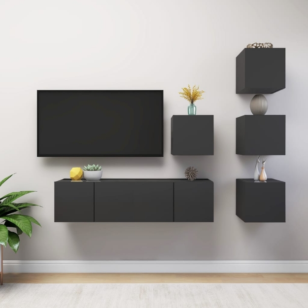 Set Mobili Porta TV 6 pz Grigio in Legno Multistrato