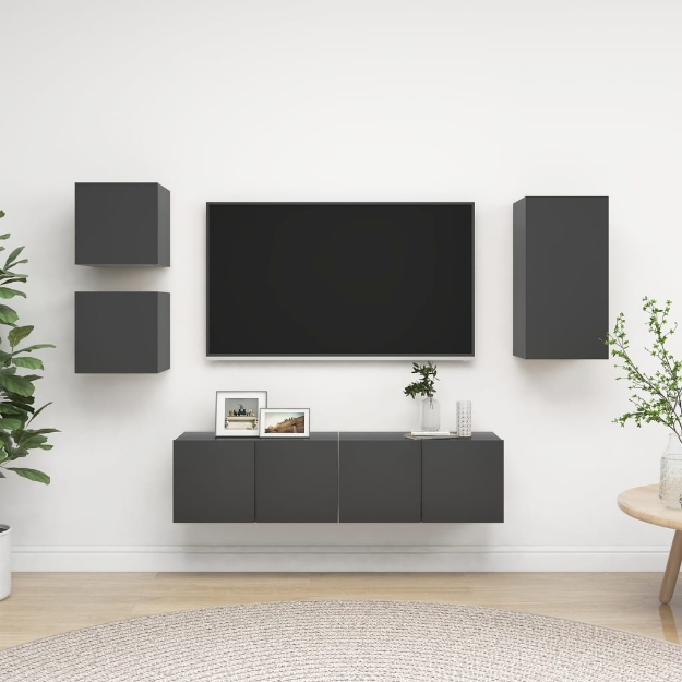 Set Mobili Porta TV 5 pz Grigio in Legno Multistrato