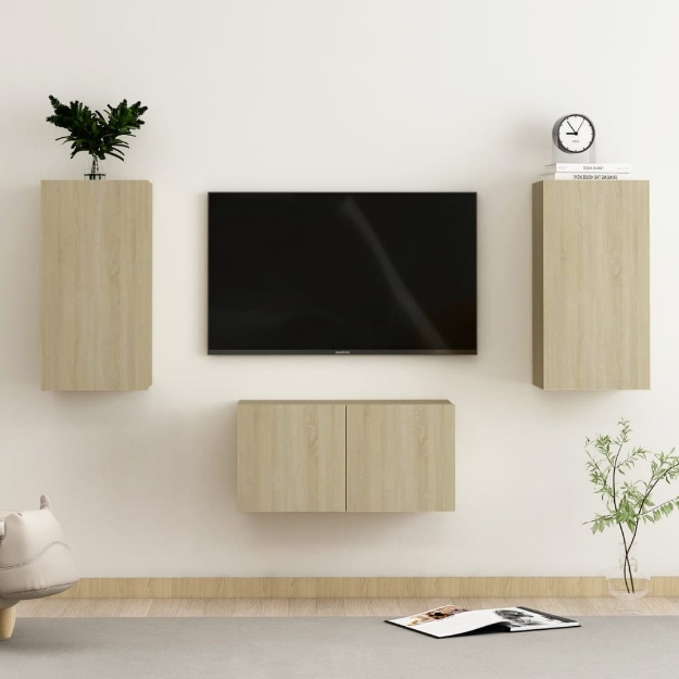 Set di Mobili Porta TV 3 pz Rovere Sonoma in Legno Multistrato