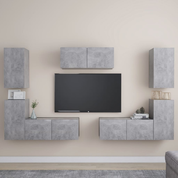 Set di Mobili Porta TV 7 pz Grigio Cemento in Legno Multistrato