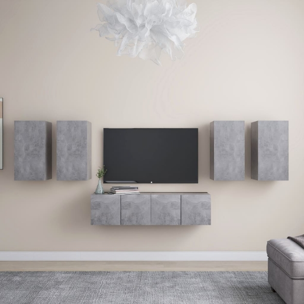 Set di Mobili Porta TV 6 pz Grigio Cemento in Legno Multistrato