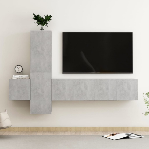 Set di Mobili Porta TV 5 pz Grigio Cemento in Legno Multistrato