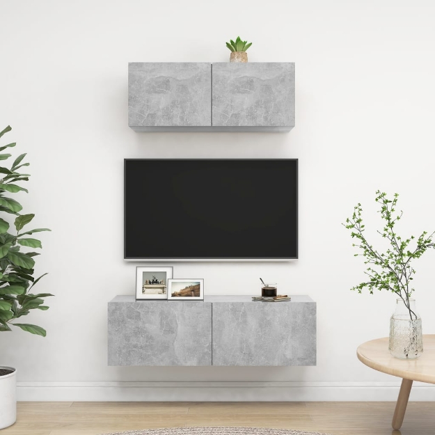 Set di Mobili Porta TV 2 pz Grigio Cemento in Legno Multistrato