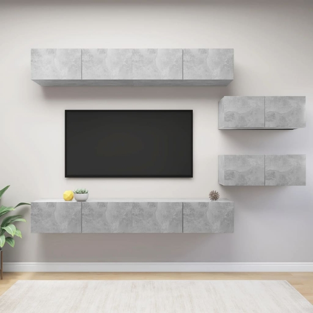 Set di Mobili Porta TV 6 pz Grigio Cemento in Legno Multistrato