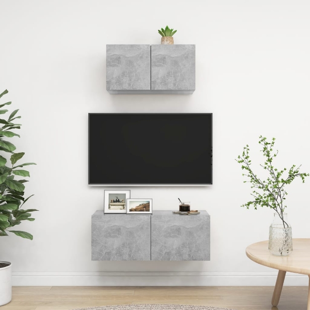 Set di Mobili Porta TV 2 pz Grigio Cemento in Legno Multistrato