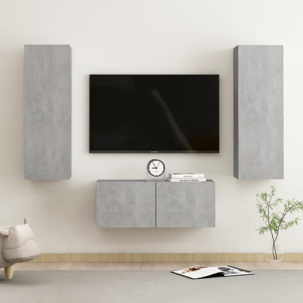 Set di Mobili Porta TV 3 pz Grigio Cemento in Legno Multistrato