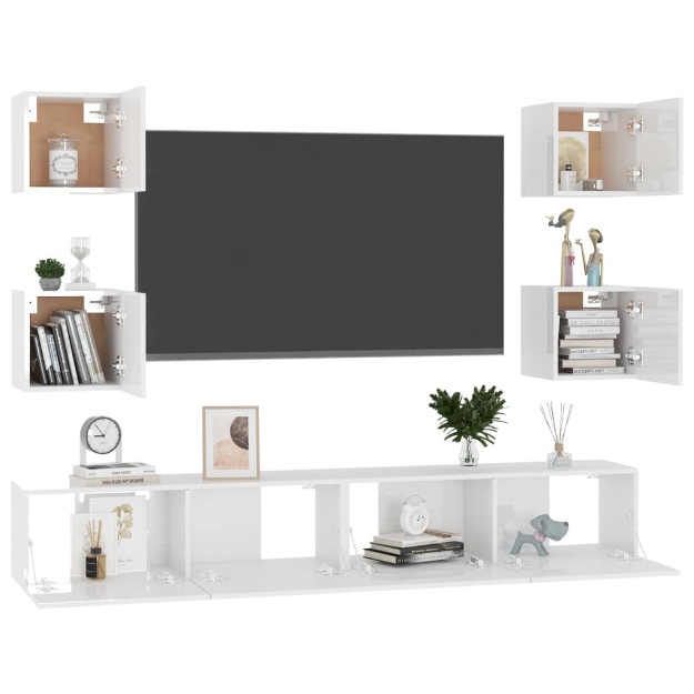 Set di Mobili Porta TV 6 pz Bianco Lucido in Legno Multistrato