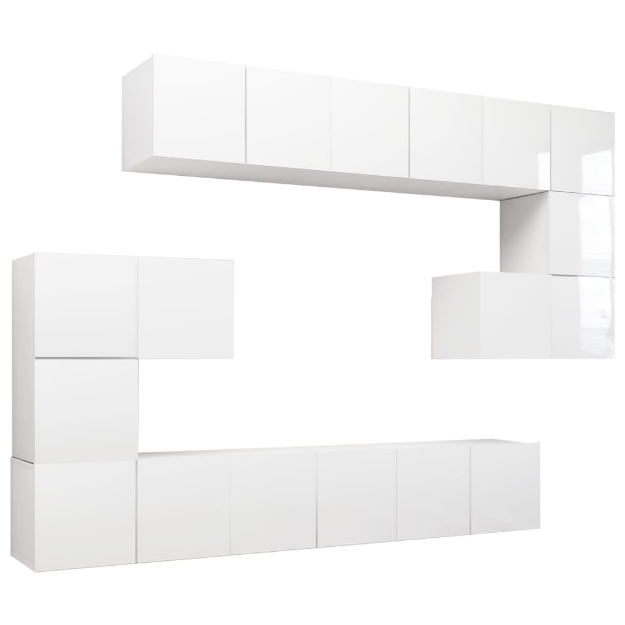 Set di Mobili Porta TV 10 pz Bianco Lucido in Legno Multistrato