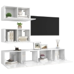 Set di Mobili Porta TV 4 pz Bianco Lucido in Legno Multistrato