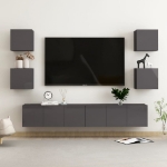 Set Mobili TV 7 pz Grigio Lucido in Legno Multistrato