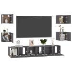 Set Mobili TV 7 pz Grigio Lucido in Legno Multistrato