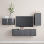 Set Mobili TV 4 pz Grigio Lucido in Legno Multistrato