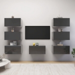 Mobili TV 7 pz Grigio Lucido 30,5x30x60 cm in Legno Multistrato