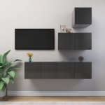 Set Mobili TV 4 pz Grigio Lucido in Legno Multistrato