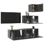 Set Mobili TV 4 pz Grigio Lucido in Legno Multistrato