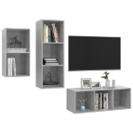 Set Mobili TV 3 pz Grigio Cemento in Legno Multistrato