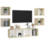 Set Mobili TV 5 pz Bianco e Rovere Sonoma in Legno Multistrato