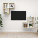 Set Porta TV 4 pz Bianco e Rovere Sonoma in Truciolato