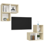 Set Porta TV 4 pz Bianco e Rovere Sonoma in Truciolato