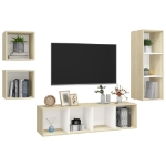 Set Porta TV 4 pz Bianco e Rovere Sonoma in Truciolato