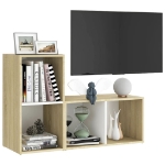 Mobili TV 2 pz Bianco e Rovere 72x35x36,5 cm Legno Multistrato