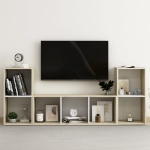 Set Mobile TV 3 pz Bianco e Sonoma in Legno Multistrato