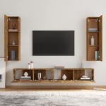 Set di Mobili Porta TV 4 pz Rovere Fumo in Legno Multistrato